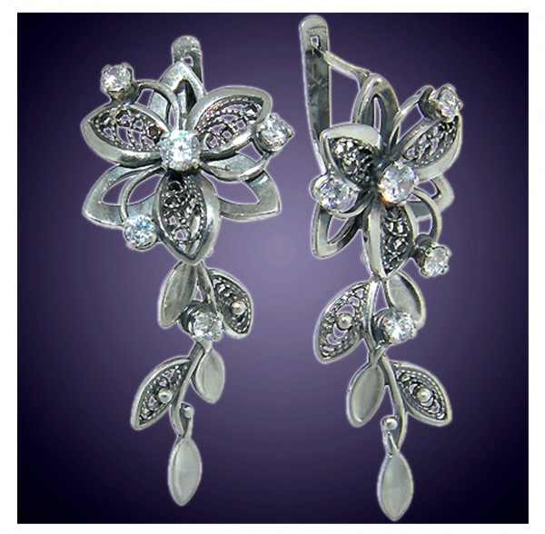 серьги-цветы из мельхиора